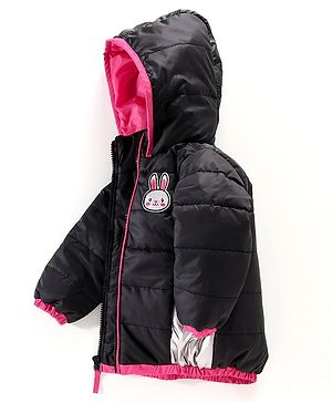Babyhug  Full Sleeves Color Block Padded Jacket Bunny Patch - Black