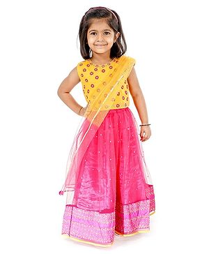 Babyhug Full Length Embroidered Choli Lehenga & Dupatta - Yellow & Fuchsia