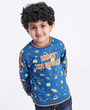 Babyhug Full Sleeves Sweatshirt Space Print - Blue