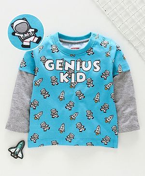 Babyhug Doctor Sleeves Tee Genius Kid Print - Blue - 9-12m Blue