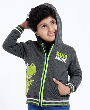 Babyhug Full Sleeves Sweat Jacket Dino Print - Grey