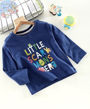 Babyhug Full Sleeves Tee Text Print - Blue