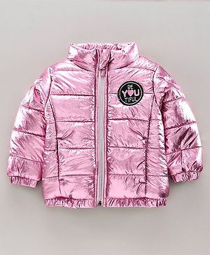 Babyhug Full Sleeves Padded Jacket Beautiful Patch - Pink