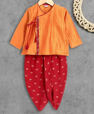 Babyhug Full Sleeves Printed Kurta & Dhoti Set - Yellow Red