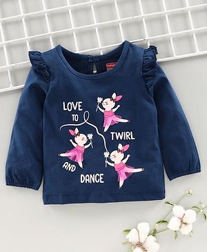 Babyhug Full Sleeves Tee Dancing Bunny Print - Navy