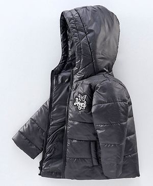 Babyhug Full Sleeves Quilted Hooded Jacket - Black