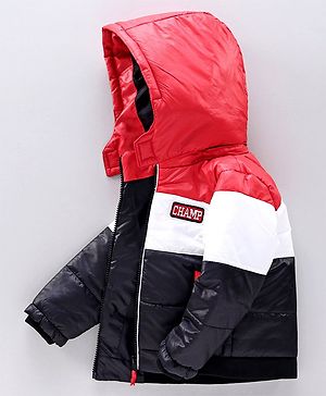 Babyhug Full Sleeves Hooded Padded Jacket - Red Navy