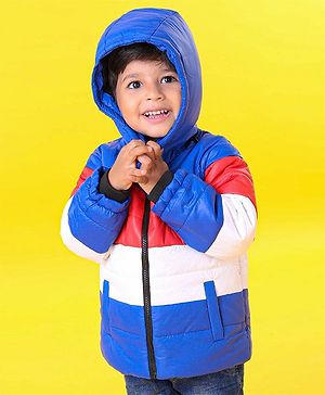 Babyhug Full Sleeves Padded Jacket Rocket Patch - Blue