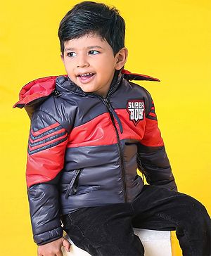 Babyhug Full Sleeves Hooded Padded Jacket - Red Navy - 18-24M Red