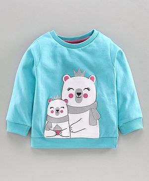 Babyhug Full Sleeves Sweatshirt Bear Print - Blue