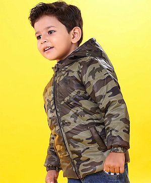 Babyhug Full Sleeves Hooded Padded Jacket - Olive Green