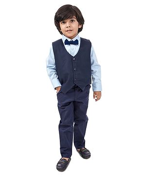 Babyhug Full Sleeves 3 Piece Party Suit with Bow - Blue (Bow Color May Vary) - 18-24m Blue