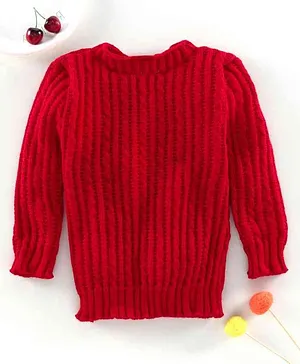 Little Angels Full Sleeves Solid Sweater - Red