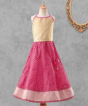 Global Desi Girl Sleeveless Self Design Choli With Lehenga & Dupatta - Pink