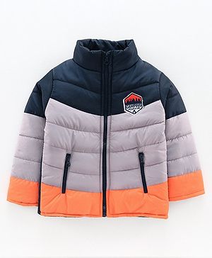 Babyhug Full Sleeves Padded Jacket Camping Patch - Navy Grey