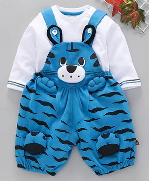 Wow Clothes Tiger Print Dungaree With T-Shirt - Blue
