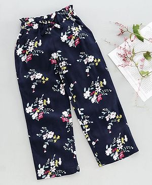 Babyhug Full Length Floral Printed Trouser - Navy Blue