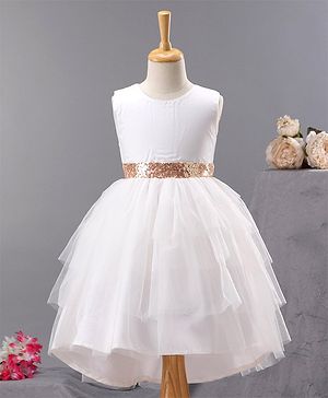 Babyhug Sleeveless Flared Frock with Sequin Embellished - White