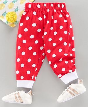 Babyhug Full Length Lounge Pant Polka Dot Print - Red - 3-6M Red