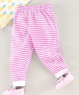 Babyhug Full Length Striped Lounge Pant - White Pink