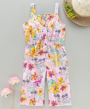 Babyhug Full Length Jumpsuit Floral Print - Pink