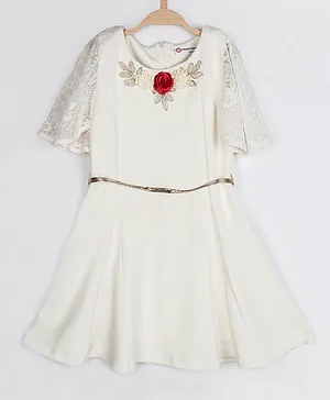 Peppermint Embroidered Half Sleeves Dress - Off White
