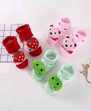 Cute Walk by Babyhug Socks Shoes Pack of 3 - Red Pink Green