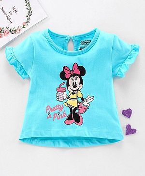 Babyhug Short Sleeves Biowashed Top Minnie Mouse Print - Blue