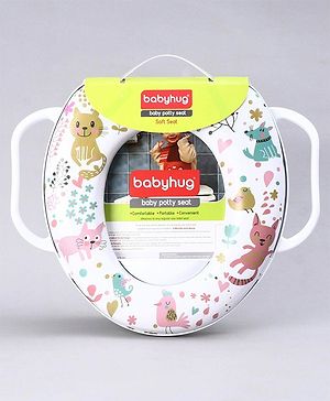 Babyhug Soft Potty Seat With Handle Cat Print - White