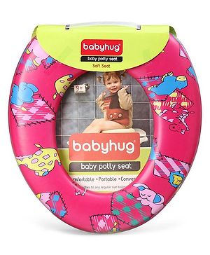 Babyhug Soft Potty Seat Crocodile And Elephant Print - Pink