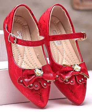 Cute Walk by Babyhug Party Wear Belly Shoes Bow Applique - Red