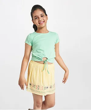Global Desi Girl Short Sleeves Solid Knotted Top - Sage Green
