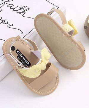 Cute Walk by Babyhug Sandals Style Booties Bow Applique - Yellow Brown