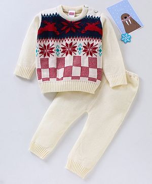 Babyhug Full Sleeves Sweater Set - White