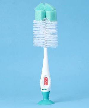 Babyhug 2-in-1 Bottle & Nipple Cleaning Brush with Flexible Bristles and Suction Base  Green | BPA Free | Easy Grip | 360° Cleaning Tool | Easy to Clean | Silicone Bristles | Anti Slip Handle