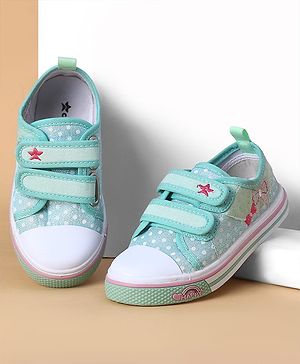 Cute Walk by Babyhug Velcro Closure Casual Shoes With Polka Dot Print - Light Green