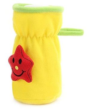 Babyhug Velour Plush Bottle Cover Cute Star Motif Medium Yellow - Fits Upto 120 ml to 260 ml Bottle