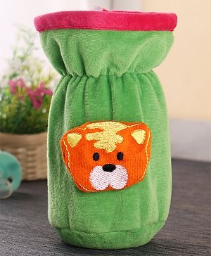 Babyhug Velour Plush Bottle Cover Baby Tiger Motif Medium Green - Fits Upto 120 ml to 260 ml Bottle