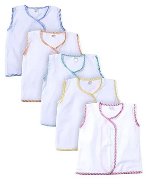 Tinycare Sleeveless Vests White Base Pack of 5 - Multicolour