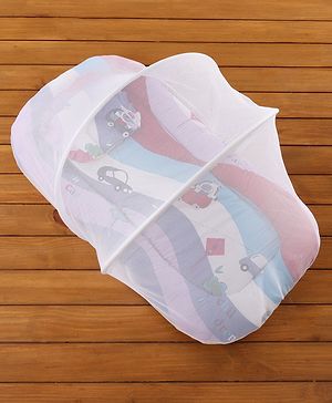 Babyhug Premium Gadda Set With Mosquito Net - Mini Cars Print