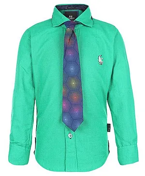 Finger Chips Full Sleeves Shirt With Tie - Logo Motif