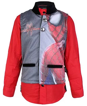Finger Chips Full Sleeves Shirt With Waistcoat Spiderman Print - Red
