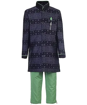 Active Kids Wear Kurta And Pajama Abstract Print - Black And Green