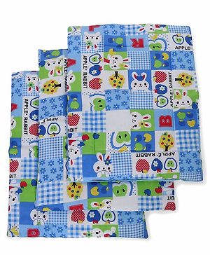 Babyhug Multi Purpose Baby Mat Apple Rabbit Print Set Of 3 (3 Mats + 1waterproof sheet)  - Blue
