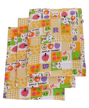 Babyhug Multi Purpose Baby Mat Apple Rabbit Print Set Of 3 (3 Mats + 1waterproof sheet)  - Yellow