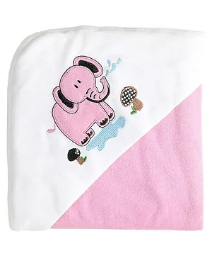 My Milestones Premium Hooded Towel Elephant Embroidery Solid Pattern - Pink