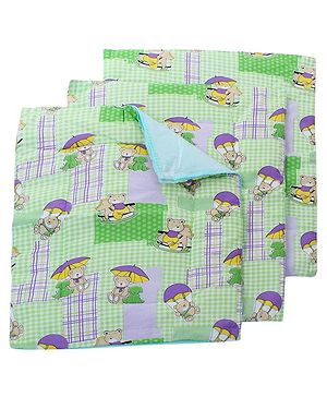 Babyhug Multi Purpose Baby Mat Teddy Bear Print Set Of 3 (3 Mats + 1waterproof sheet)  - Green