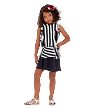 Mikko Kids Black And White Stripe Peplum Dress