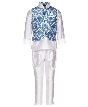 Little Bull Ethnic Kurta Pajama Jacket Set - Blue White