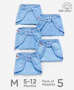 Babyhug Muslin Cloth Nappy Set of 5 Medium - Blue